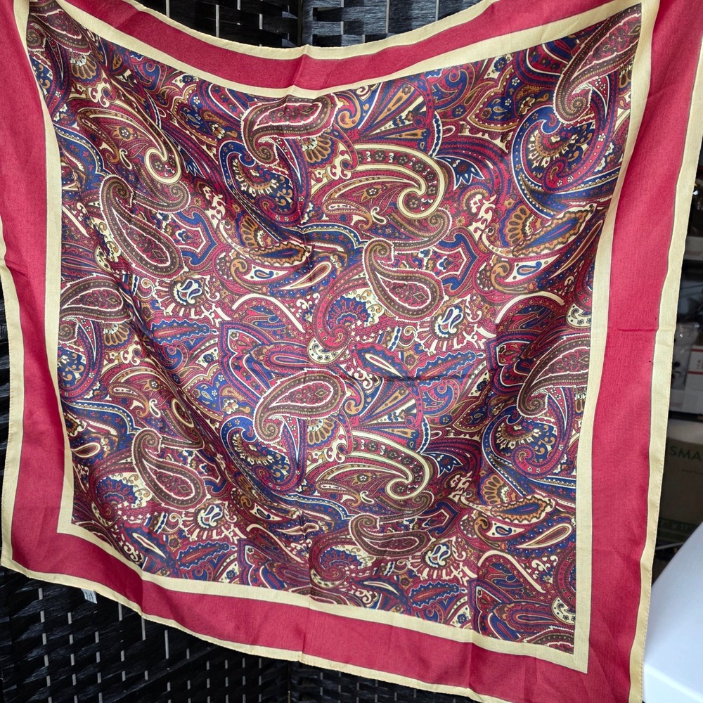 Vintage Paisley Square Scarf Red Blue Gold Made in Italy RN 13962 OS